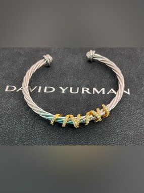 David Yurman Sterling Silver Station Cable Bracelet with Gold A. Ents